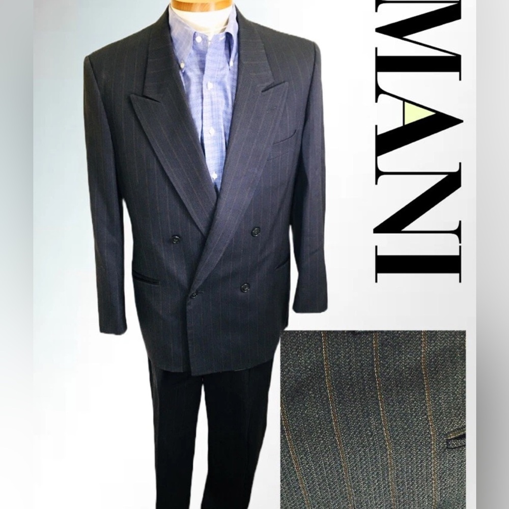 Giorgio ARMANI Mani 42R Men's Dark Gray Wide Pinstripe 2 pc Suit MINT CONDITON
